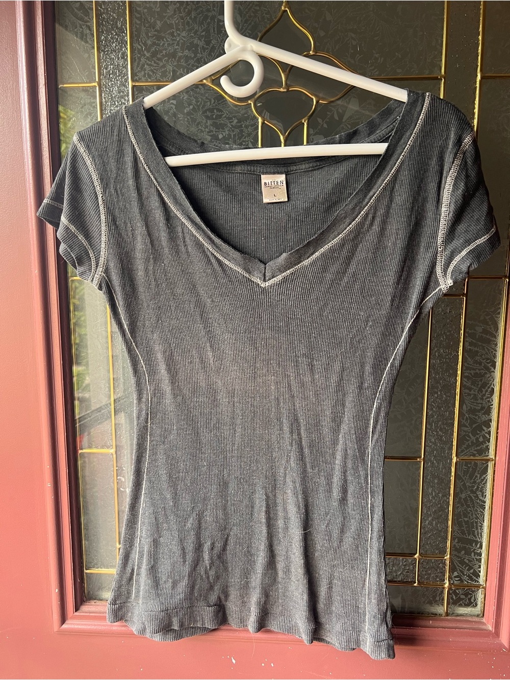 Bitten by Sarah Jessica Parker Washed Charcoal V-Neck Short Sleeve Tee